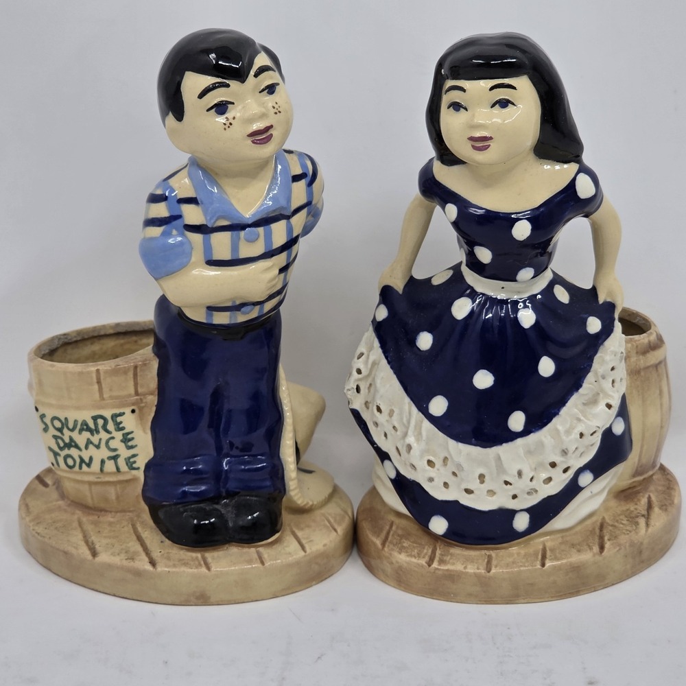 Stewart McCulloch Figurines Boy & Girl Square Dancer Planters Hand Painted CA